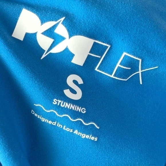 Popflex Tropicana Bright Blue Criss Cross Band Athletic Leggings S - Picture 4 of 4